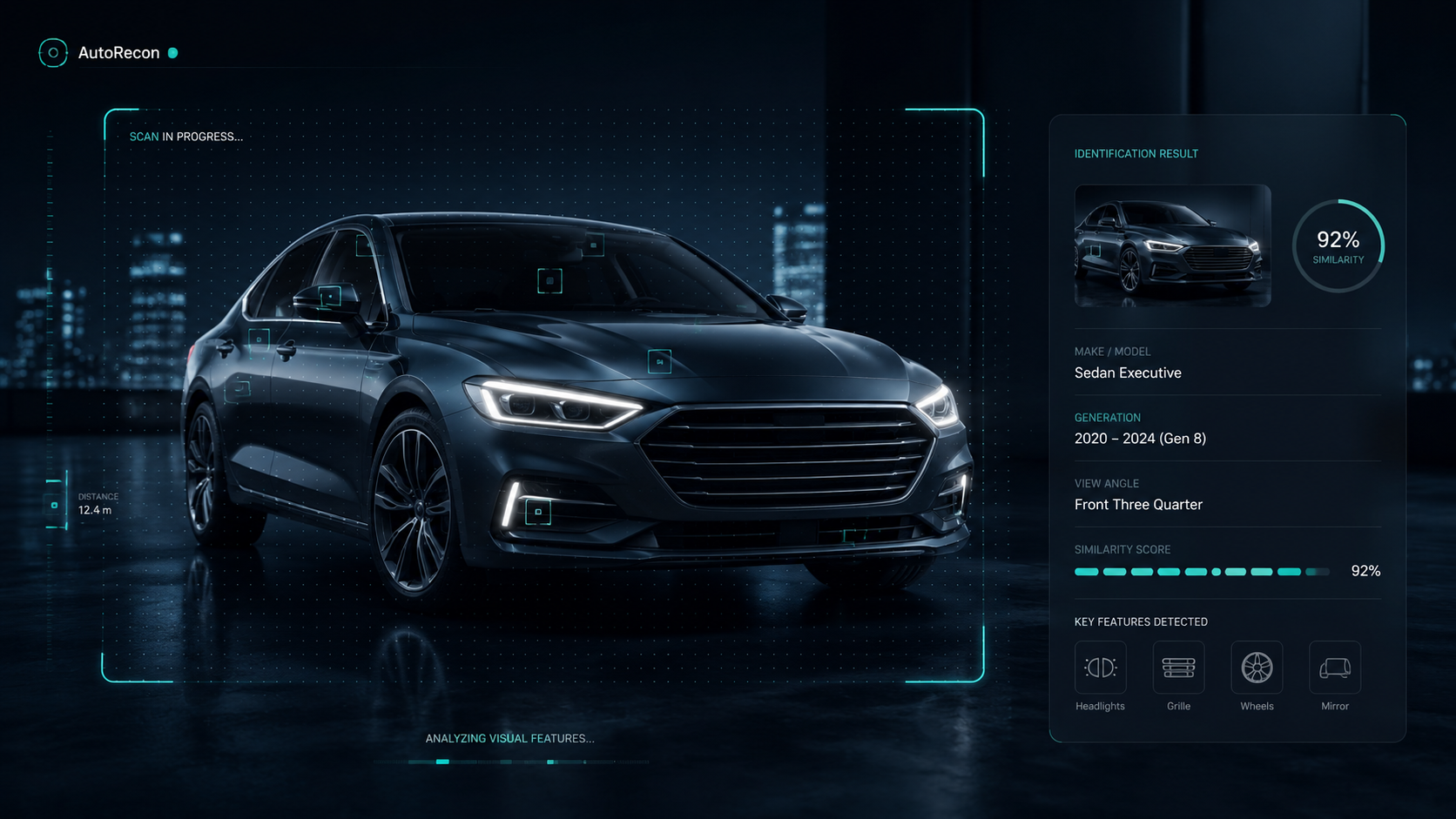 AutoRecon vehicle identification interface analysing a vehicle